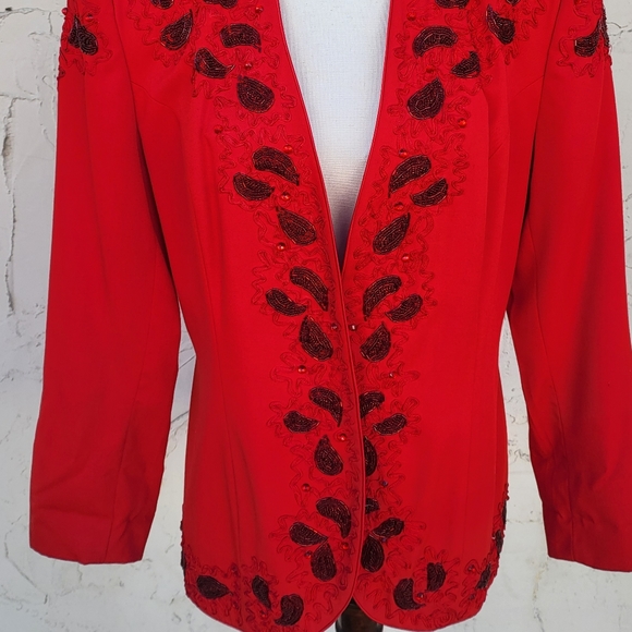 Vintage Red Beaded Paisley Blazer Jacket - Picture 2 of 13
